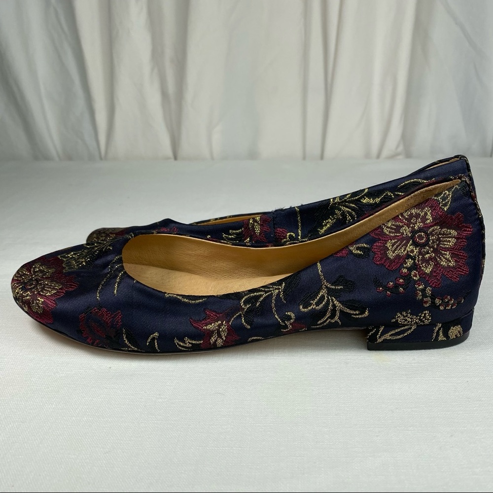 ANTONIO MELANI Navy Brocade Floral Flats with Gold Embroidery - Picture 4 of 13
